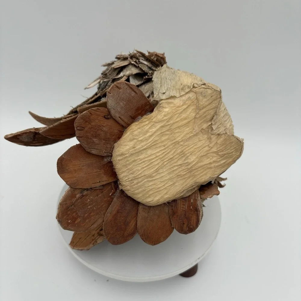 Handmade Owl Figurine Tree Bark Chips Papier-Mâché Mixed Materials Nature Vtg 9